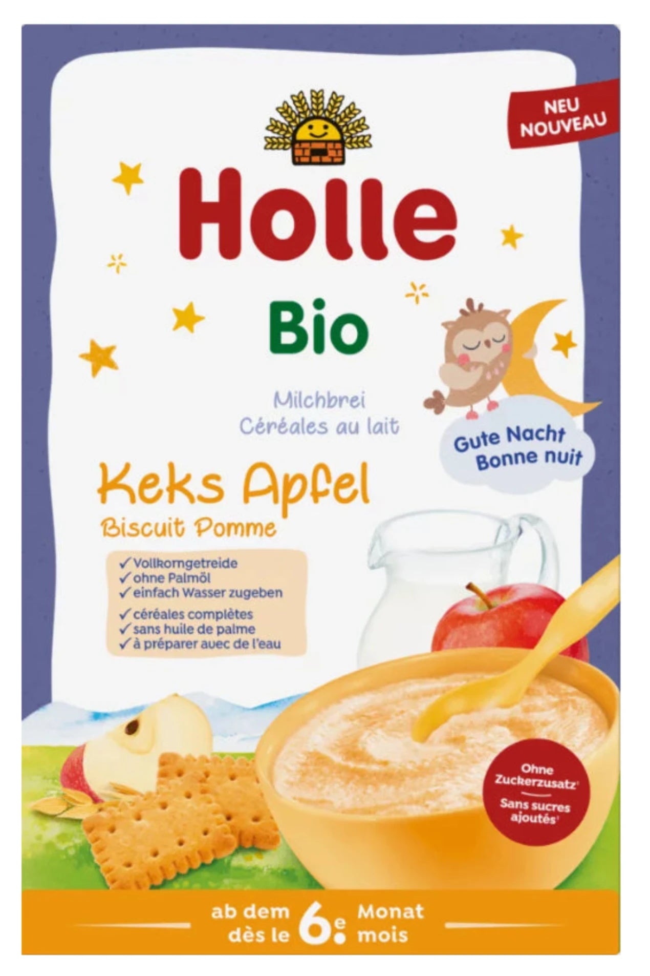 ( 3x250g )Holle Organic Milk Cereal with Biscuit and Apple