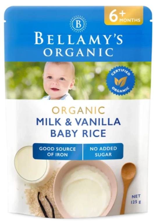 ( 10x125g ) Bellamy's Organic Milk & Vanilla Baby Rice Cereal 6+ Months 125g