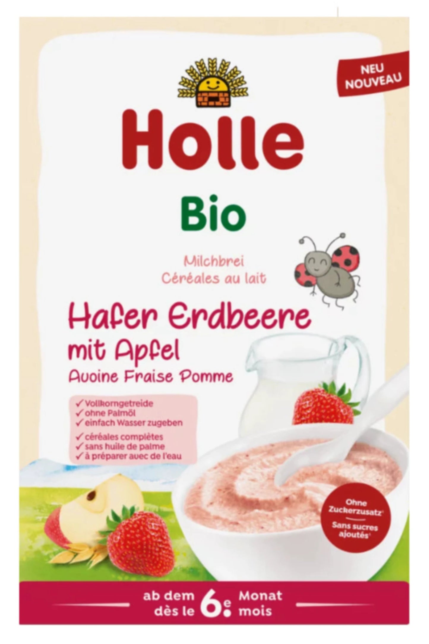 (3x250g ) Holle Organic Milk Cereal with Oat, Strawberry and Apple